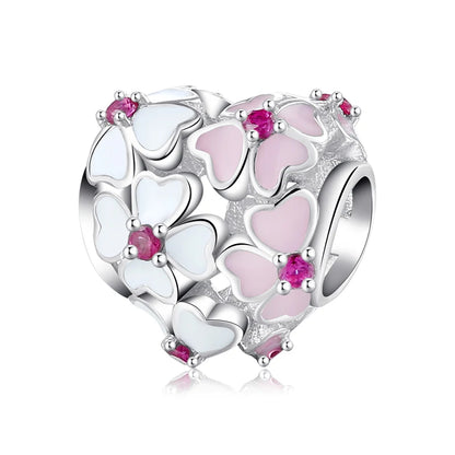 100% autentico argento sterling 925, cuore rosa, perline di zirconi trasparenti, compatibile con i charm europei originali, braccialetti e creazione di gioielli