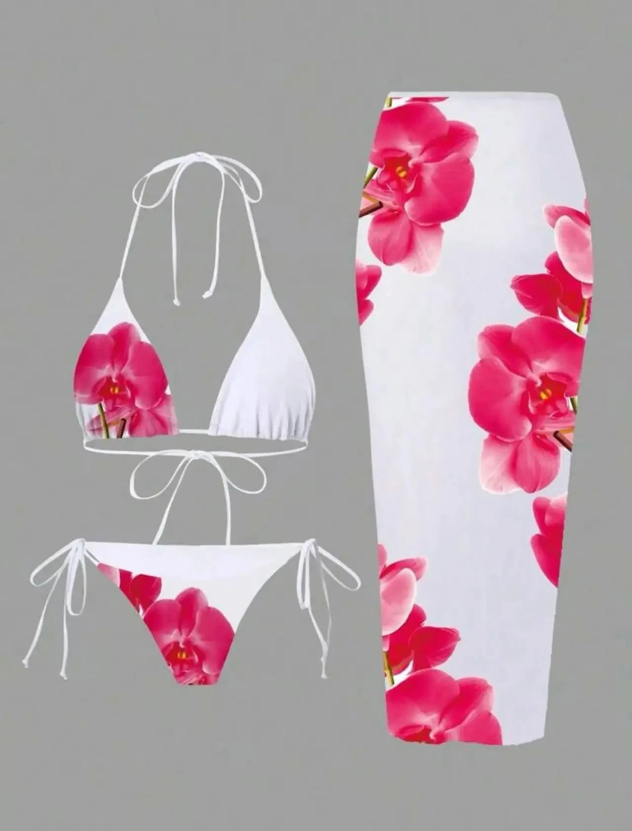 Costume da bagno a tre pezzi con stampa sexy Charms Lilies, set bikini in edizione limitata, attraente, sensuale, alla moda, abbigliamento femminile.