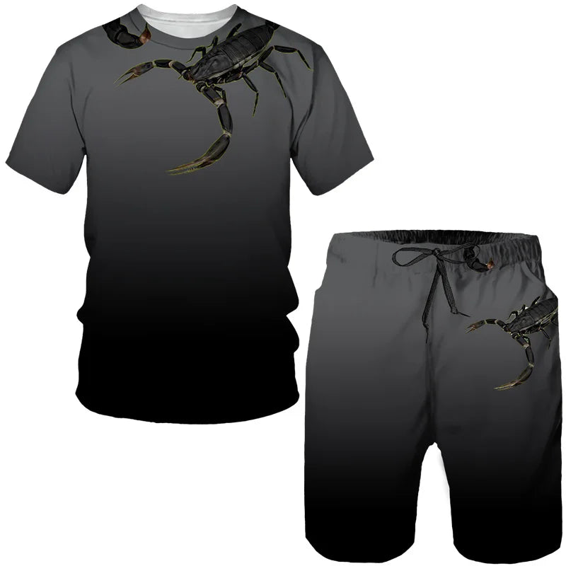 Nuovo set di magliette e pantaloncini con stampa 3D Scorpion, tuta da uomo, maglietta a maniche corte oversize, set di pantaloni, abbigliamento da uomo