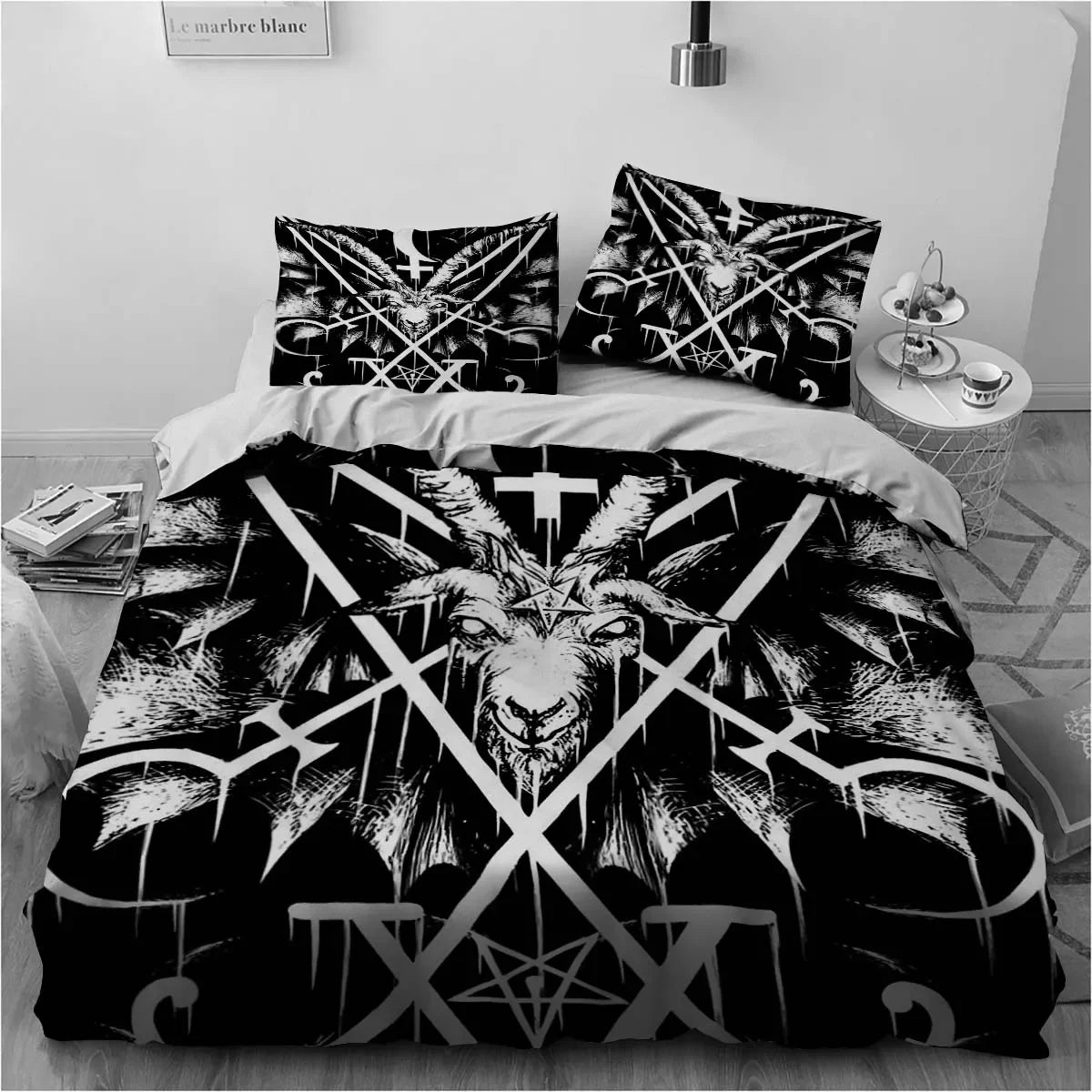 Biancheria da letto satanica, biancheria da letto per letto singolo con tema demoniaco, set inferno e morte, set copripiumino da 3 pezzi, copripiumino matrimoniale king size, tessuti per la casa.