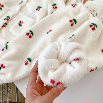 Completo pigiama invernale per bambina, 2 pezzi, caldo pile con bordo in pizzo, maglia a maniche lunghe e pantaloni, grazioso completo per la casa, abbigliamento casual per Natale