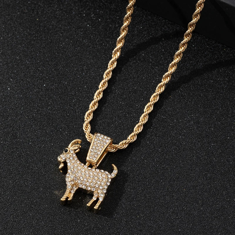 Collana con ciondolo a forma di capra placcata oro e argento, stile hip hop, con catena da tennis, ideale come regalo per uomo e donna, gioiello motivazionale.