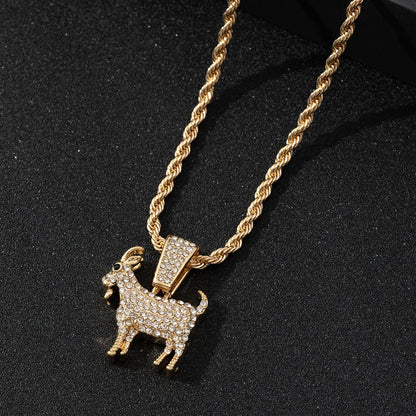 Collana con ciondolo a forma di capra placcata oro e argento, stile hip hop, con catena da tennis, ideale come regalo per uomo e donna, gioiello motivazionale.