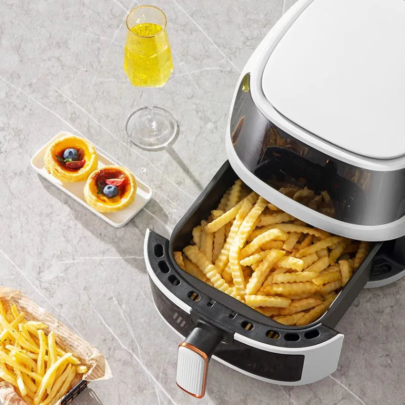 Nuova friggitrice ad aria ad alta capacità in acciaio inossidabile da 8 litri, forno elettrico domestico visivo, multifunzionale, senza olio, per la casa, nero, bianco e verde