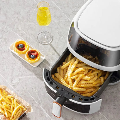 Nuova friggitrice ad aria ad alta capacità in acciaio inossidabile da 8 litri, forno elettrico domestico visivo, multifunzionale, senza olio, per la casa, nero, bianco e verde