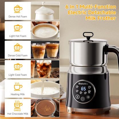 BioloMix 7 in 1 Steamer, montalatte elettrico staccabile, schiumatore automatico caldo/freddo per caffè e cioccolata calda, lavabile in lavastoviglie