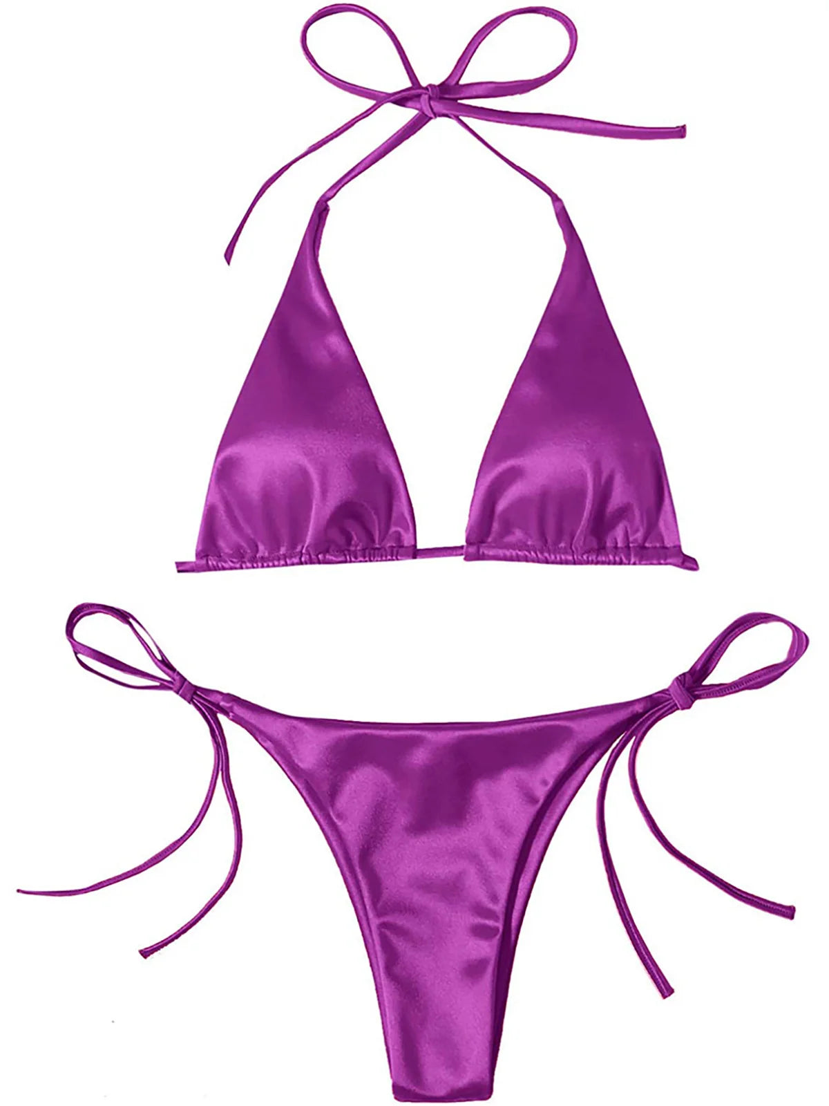 Bikini brasiliano sexy in raso con allacciatura al collo, disponibile in 13 colori, per donna. Costume da bagno a due pezzi. Set bikini da bagno K4966