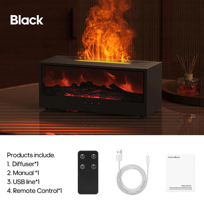 Diffusore di aromi creativo per camino con effetto fiamma, umidificatore d'aria e luci colorate con telecomando, ideale come regalo per casa o ufficio/set di oli essenziali.