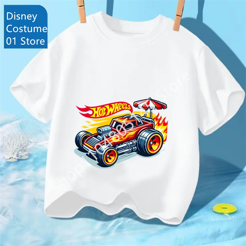 Maglietta per ragazzi, abbigliamento per bambini, magliette con stampa di auto Hot Wheels Race, top grafici, maglietta gialla per bambini, taglie da 8 a 12 anni.