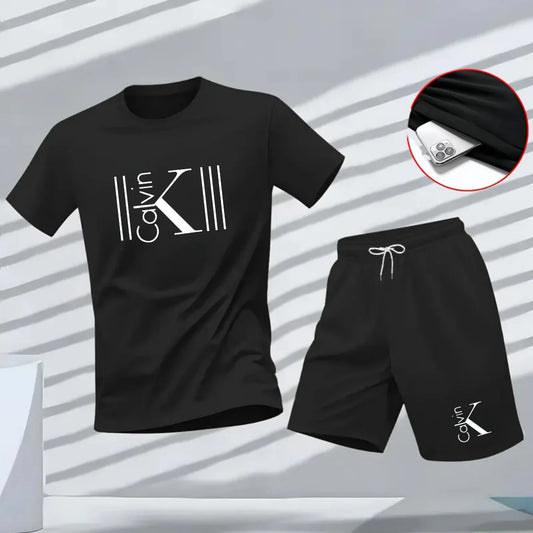 Nuovo completo sportivo estivo da uomo, composto da t-shirt a maniche corte e pantaloncini, traspirante e ad asciugatura rapida, ideale per il tempo libero.