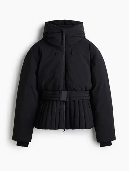 Women Solid Belted Hooded Cotton Coat Casual Full Sleeve Stand Collar Zipper Warm Short Skiwear 2026 Winter Sport Puffer Jacket