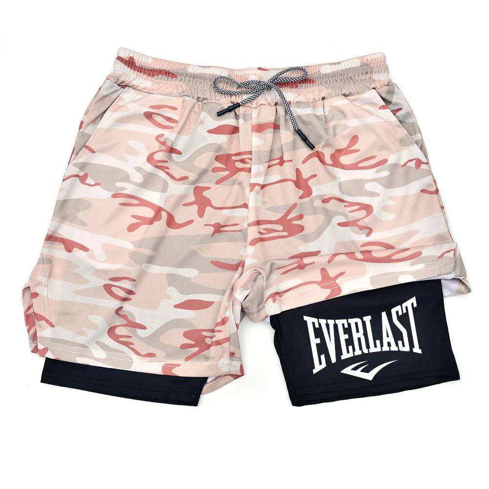 Pantaloncini da palestra a compressione da uomo EVERLAST, pantaloni sportivi stampati a doppio strato ad asciugatura rapida, pantaloncini casual da basket per allenamento muscolare.