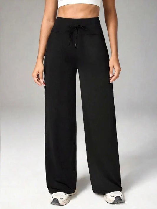 Women's Sports Yoga Flare Pants High Waist Drawstring Straight Wide Leg Pant Thin Sports Comfort Elastic Fitness Sports Trousers