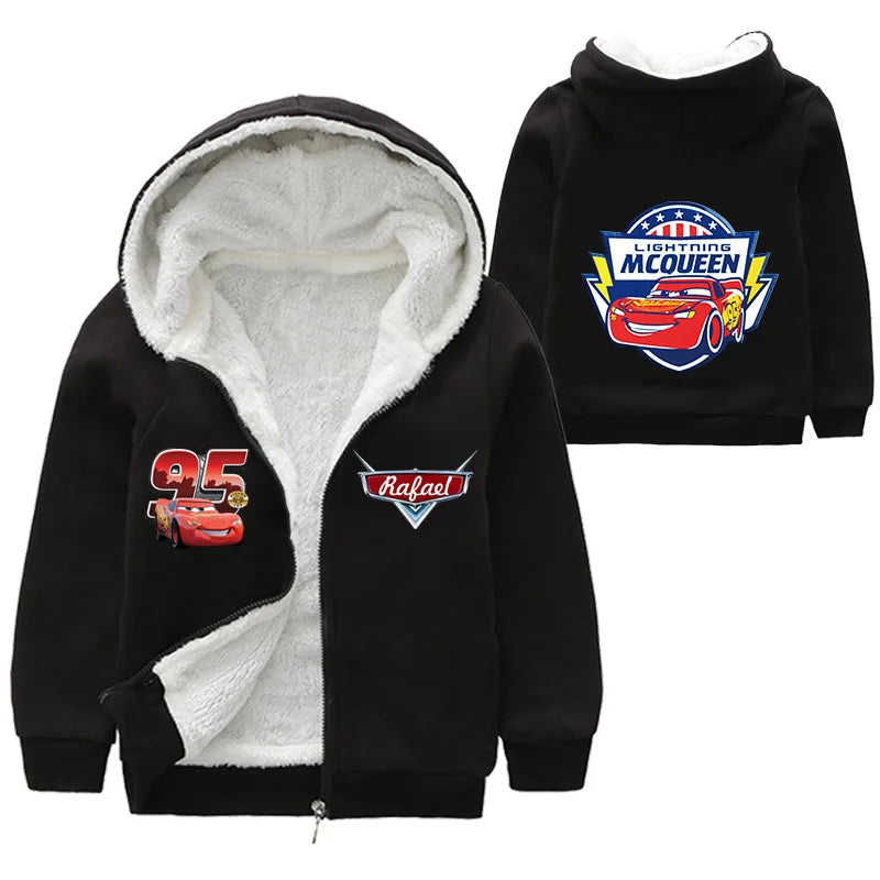 Cappotto invernale spesso per bambini con personaggi dei cartoni animati Pixar Cars, Saetta McQueen, per neonati e bambini, giacca con cerniera e maglione.