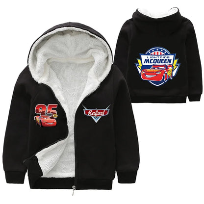 Cappotto invernale spesso per bambini con personaggi dei cartoni animati Pixar Cars, Saetta McQueen, per neonati e bambini, giacca con cerniera e maglione.
