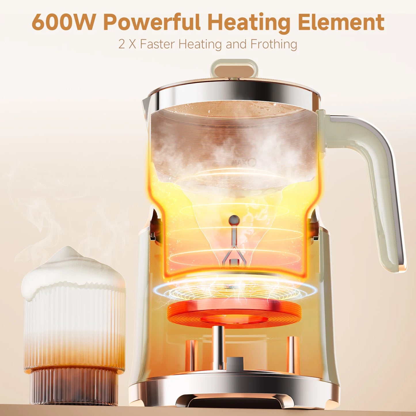 BioloMix 7 in 1 Steamer, montalatte elettrico staccabile, schiumatore automatico caldo/freddo per caffè e cioccolata calda, lavabile in lavastoviglie