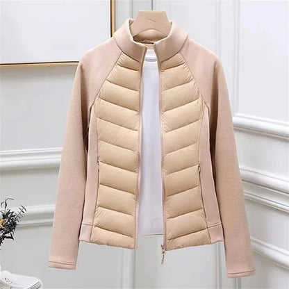 Spliced Motion Cotton-padded Jacket Women's Sweatshirt Stand-up Collar Warm Slim Coat Outdoor Sports Outerwear Autumn Winter