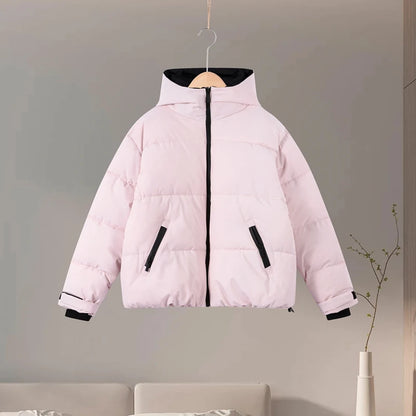Thicken Warm Women's Skiwear Pink High Collar Hooded Cotton Padded Coats Straight Leg Zipper Pants 2025 New Winter Lady Ski Suit