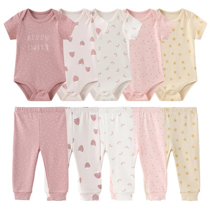 Abbigliamento unisex per neonati in cotone, 6/9/10 pezzi, body e pantaloni, maniche corte, per neonati maschietti.