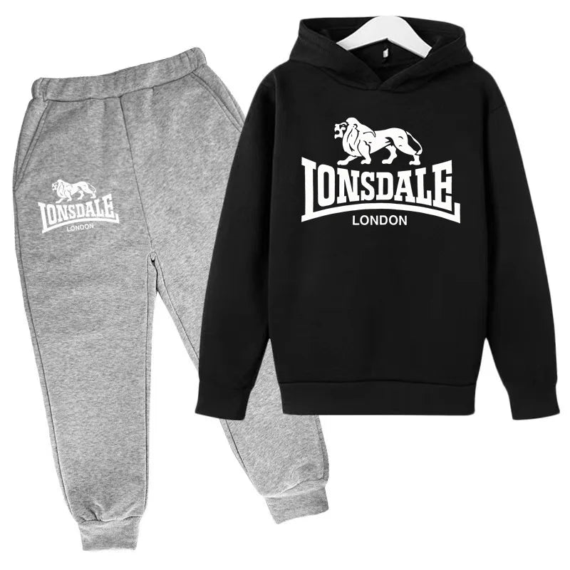 Felpa con cappuccio alla moda per bambini, tuta con stampa leone per ragazzi, cappotto per bambine dai 3 ai 12 anni, top + pantaloni, set sportivo casual da jogging, affascinante