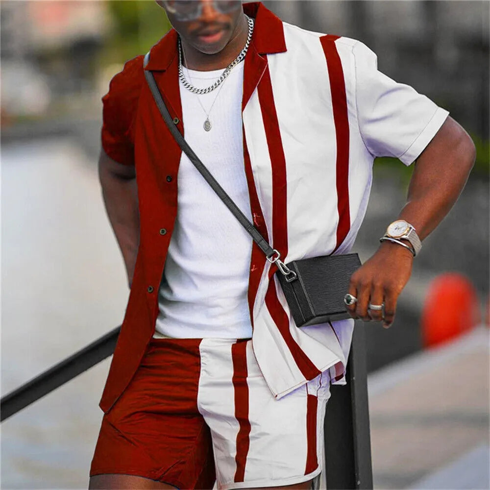 Completo da vacanza hawaiano da uomo, estivo, con camicia a maniche corte e pantaloncini, set di 2 pezzi, streetwear alla moda, abbigliamento casual con stampa 3D.
