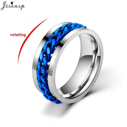 Anelli antistress rotanti, fantastici anelli antistress rotanti con catena in acciaio al titanio, anello girevole per dito per uomo e donna, gioielli punk Bague Homme 2023
