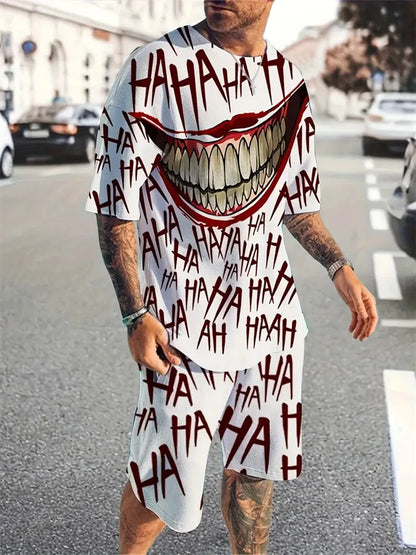 T-shirt casual a maniche corte per vacanze, pantaloncini da strada per esterni, set di pantaloncini estivi da uomo a maniche corte, set da uomo con stampa teschio, modello alla moda