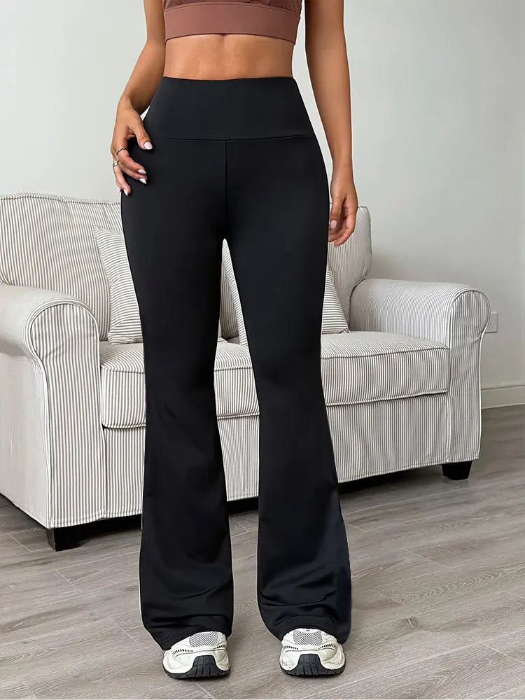 Minimalist Fashion Flared Pants High Waist Stretch Knitted Ultra Soft Yoga Leggings Pants Casual Sports Slim Flare Long Trousers