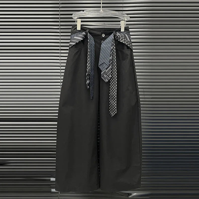 DEAT 2025 Early Autumn New Style Tie Design Wide-Leg Pants For Women Versatile High Waist Loose Cargo Trousers Female 11A06304