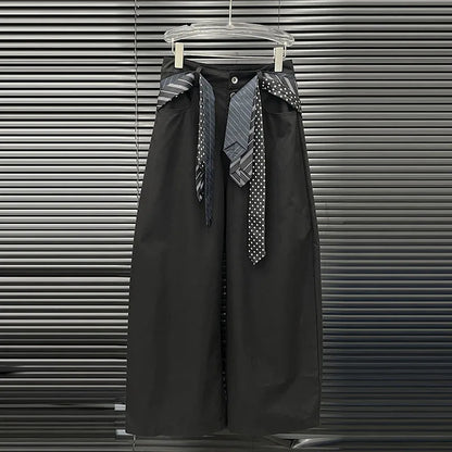 DEAT 2025 Early Autumn New Style Tie Design Wide-Leg Pants For Women Versatile High Waist Loose Cargo Trousers Female 11A06304