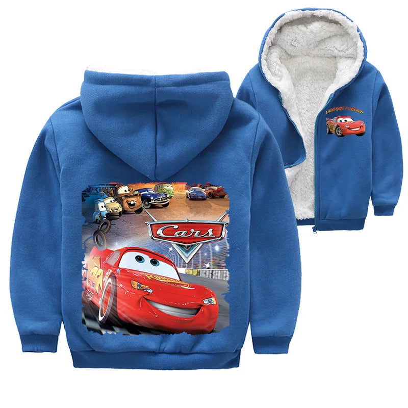 Cappotto invernale spesso per bambini con personaggi dei cartoni animati Pixar Cars, Saetta McQueen, per neonati e bambini, giacca con cerniera e maglione.