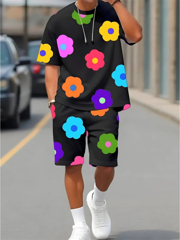 Completo estivo casual da uomo con pantaloncini a maniche corte, maglietta alla moda da uomo stile urbano, pantaloncini sportivi da uomo per attività all'aperto.