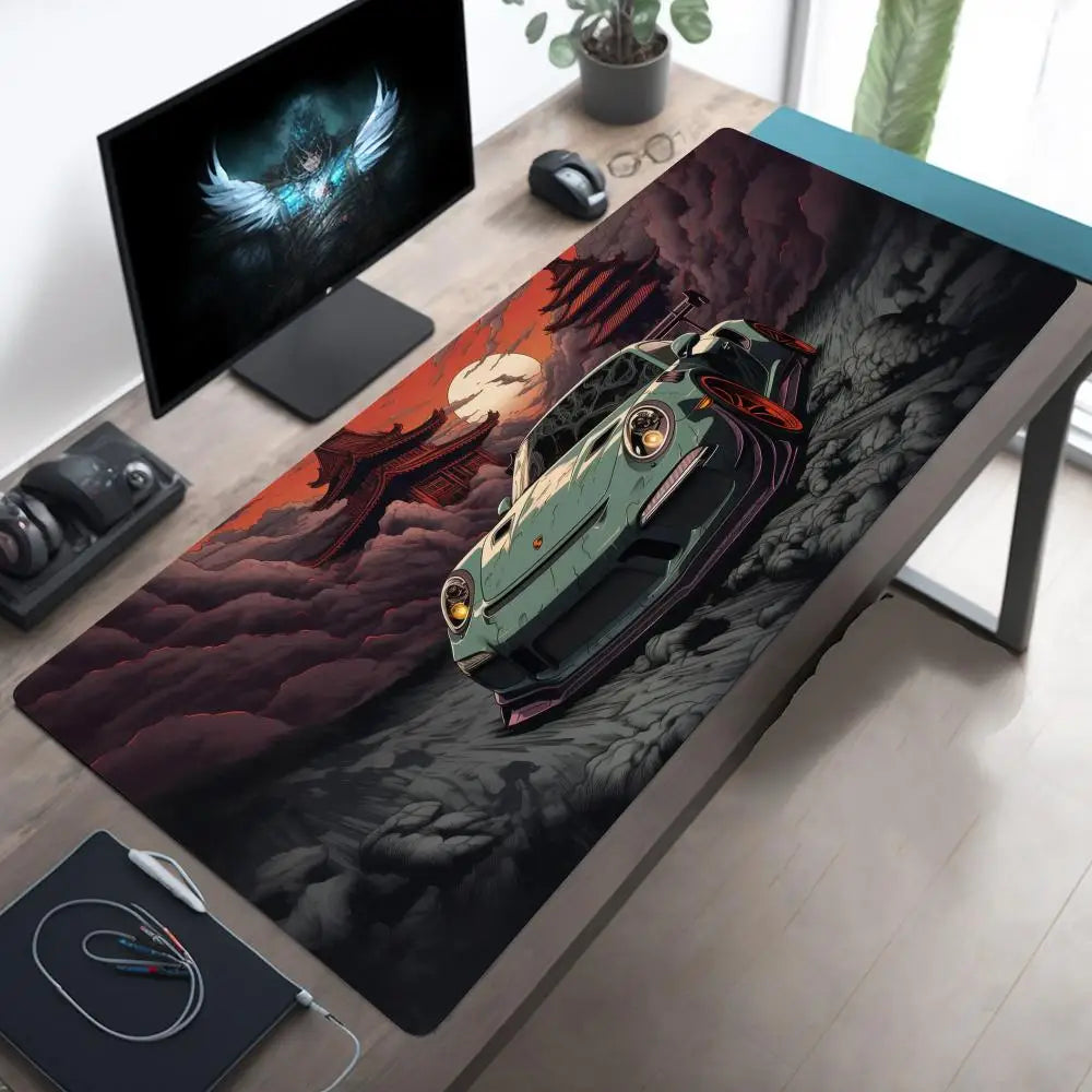 Ukiyo-e style sports cars and fantastical landscape large Mouse Pad Desk Mat pc accessories Gaming pad office rug Mouse carpet