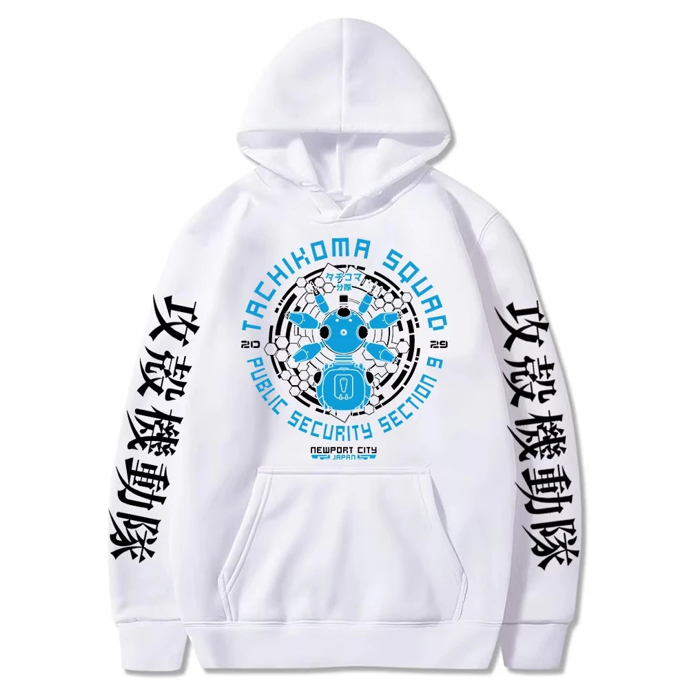 Felpa con cappuccio stile anime giapponese retrò Ghost in the Shell per uomo e donna, manica lunga, Gits Manga Tachikoma Squad Walker Robots Streetwear