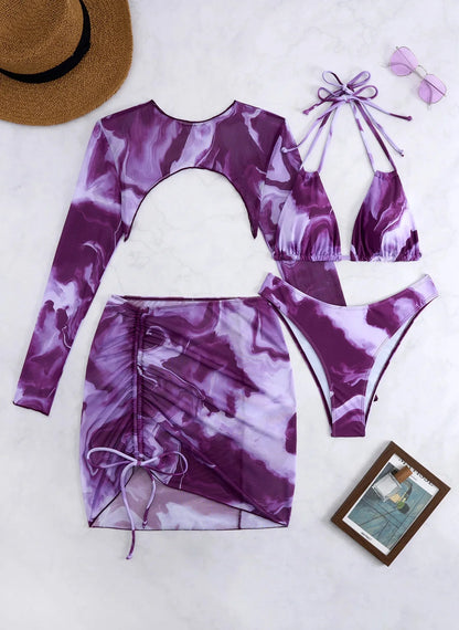 Sexy Vibrant Four-Piece Bikini Set Separate Women's Swimsuit Trendy Beachwear from Mainland China Wish Best-Selling Item
