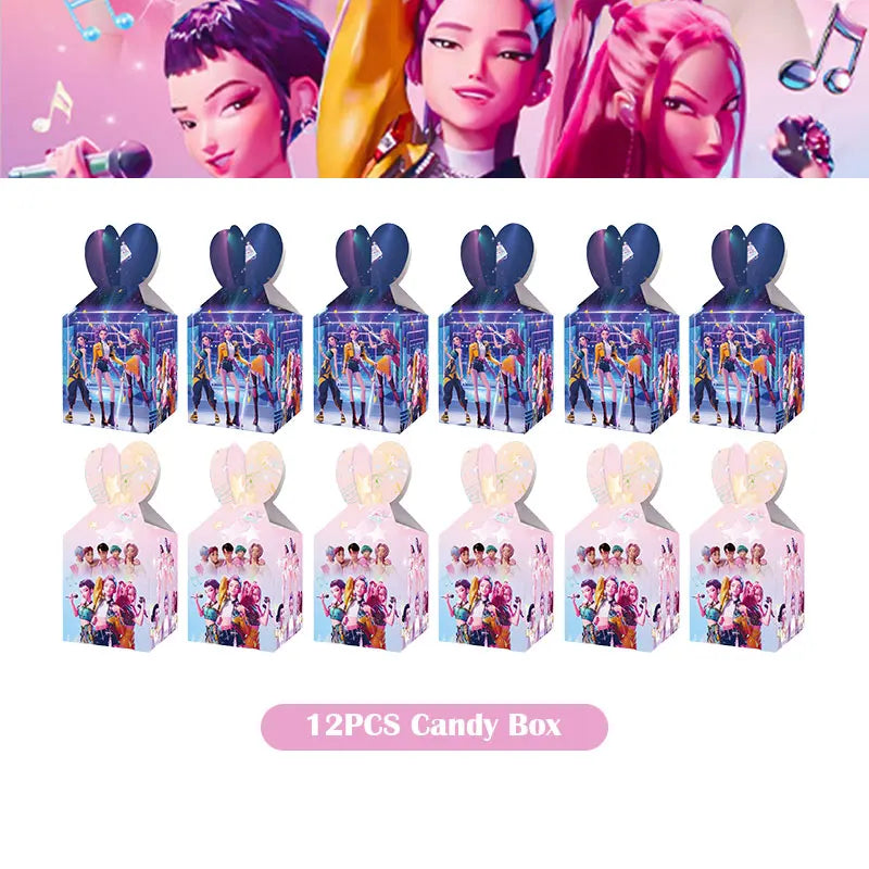 Kpop Demon Hunter Birthday Decoration Set Kpop Girl Cup Pate Happy Balloon Happy Banner Gift Bags Supplies for Kids Party Favors