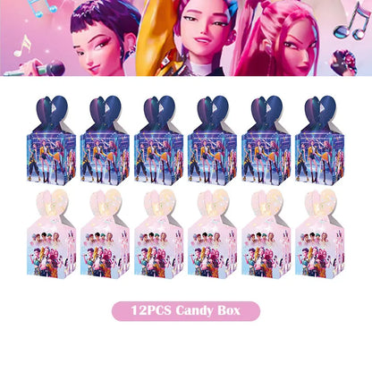 Kpop Demon Hunter Birthday Decoration Set Kpop Girl Cup Pate Happy Balloon Happy Banner Gift Bags Supplies for Kids Party Favors