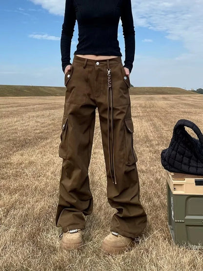Pantaloni cargo larghi marroni multitasche Ropa Y2K Streetwear 2024 per donna, vestiti dritti in cotone hip hop, nuovi pantaloni da donna