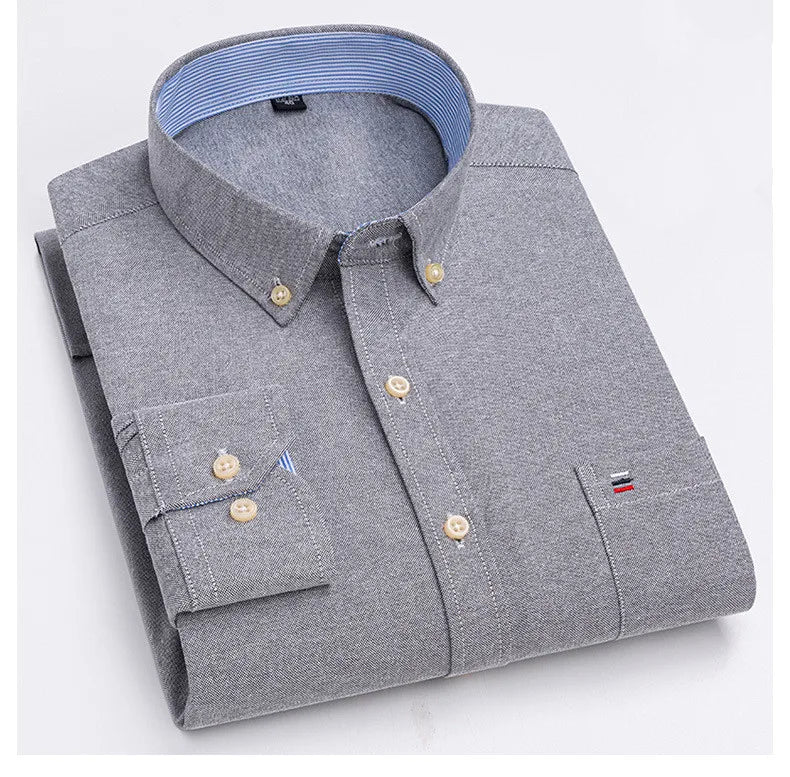 Camicia da uomo a quadri con bottoni a maniche lunghe in cotone 100%, con tasca singola sul petto, vestibilità standard, casual, stile Oxford a quadri e righe