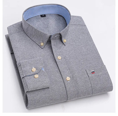 Camicia da uomo a quadri con bottoni a maniche lunghe in cotone 100%, con tasca singola sul petto, vestibilità standard, casual, stile Oxford a quadri e righe