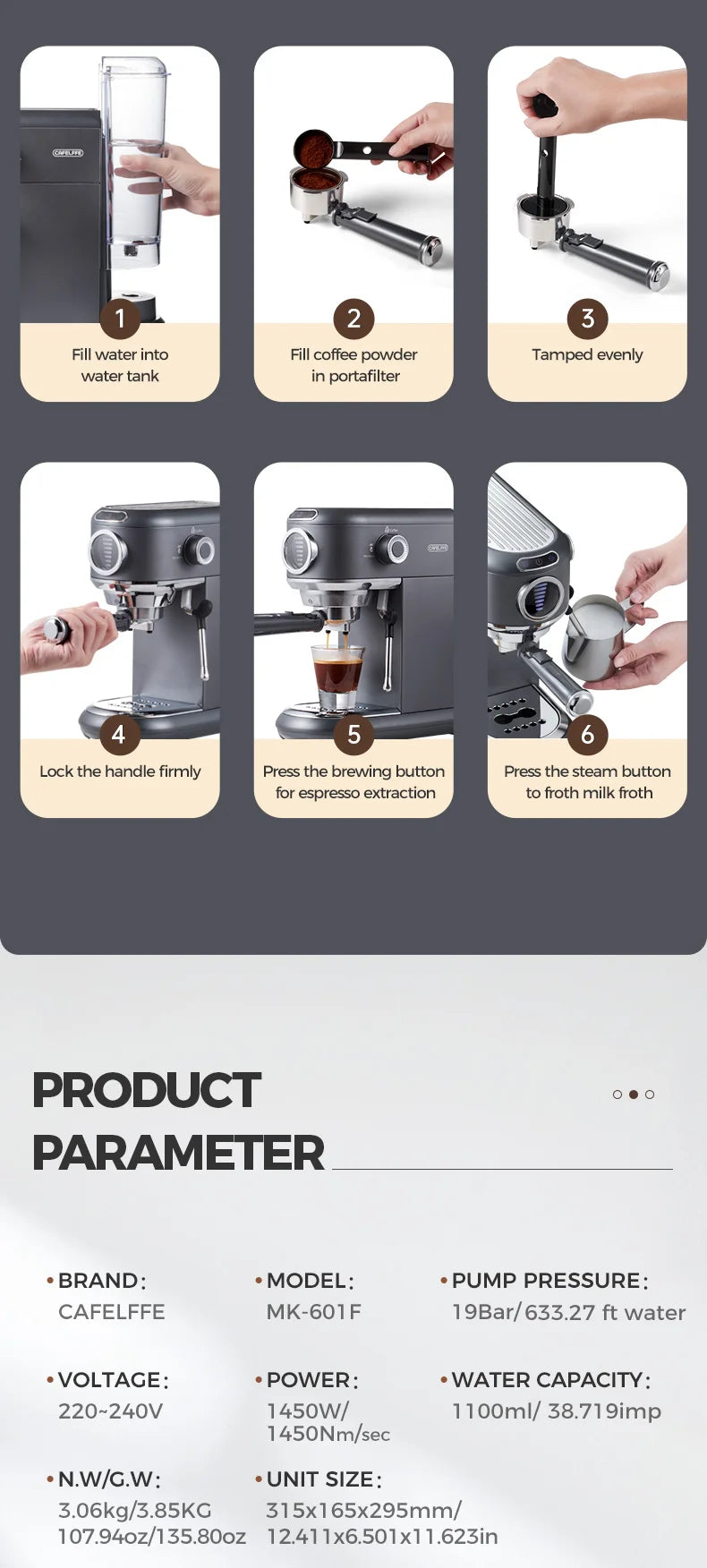 Macchina per caffè espresso Cafelffe 4 in 1 Cafetera Cappuccino Dolce Gusto Nes Capsule ESE Pod Ground Regalo per amante, papà, mamma