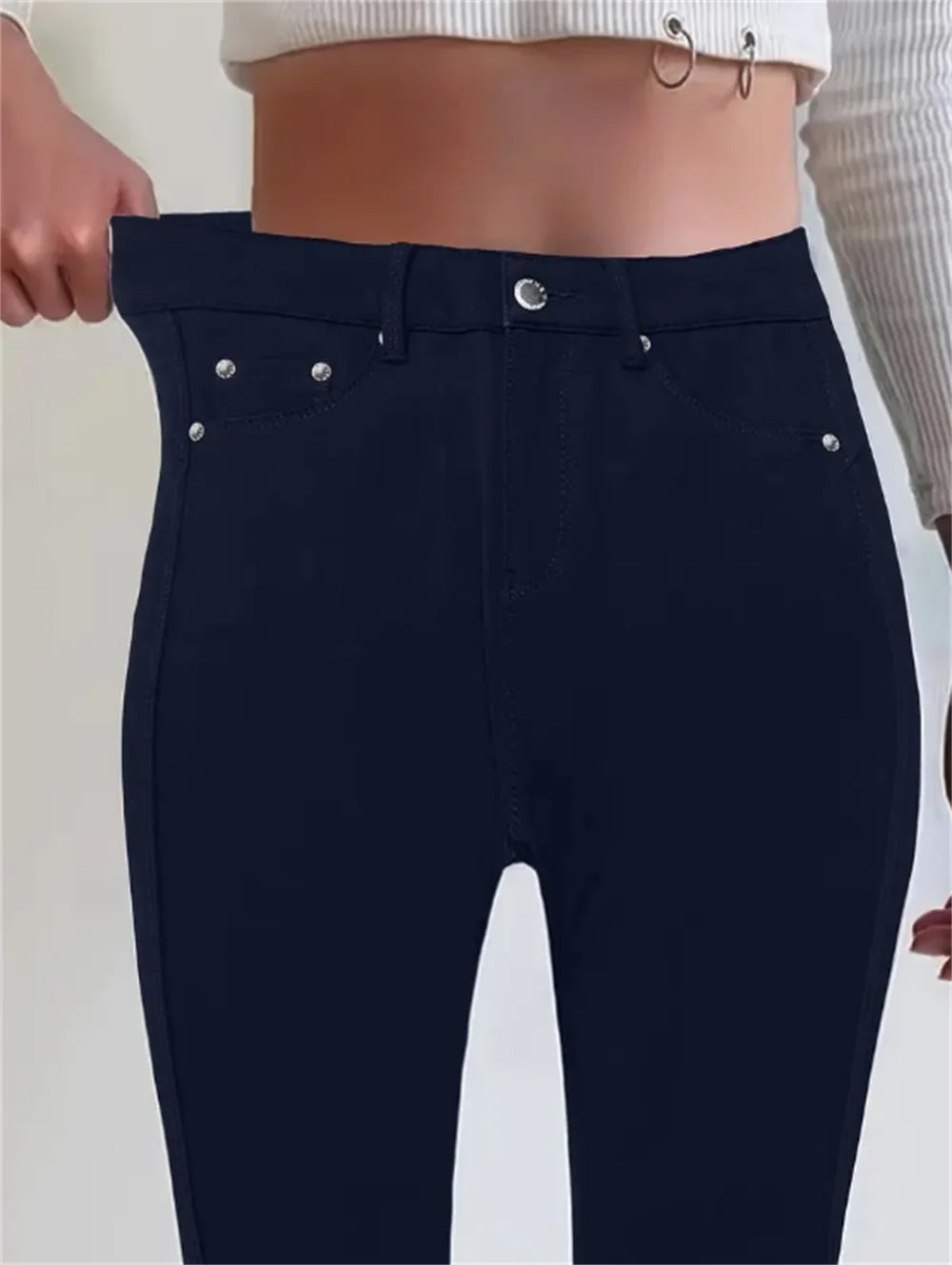 Women Slim Fit Stretch Jeans - 9/10 Length Ankle-Length Colorful Comfort Stretch Fabric  Pants Elastic Waist Casual Office Comfy
