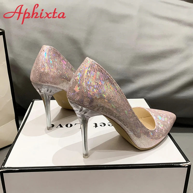 Aphixta Scarpe con tacco a spillo trasparenti alte 10 cm, décolleté da donna colorate e scintillanti, perfette per feste ed eventi, taglie grandi 33-50
