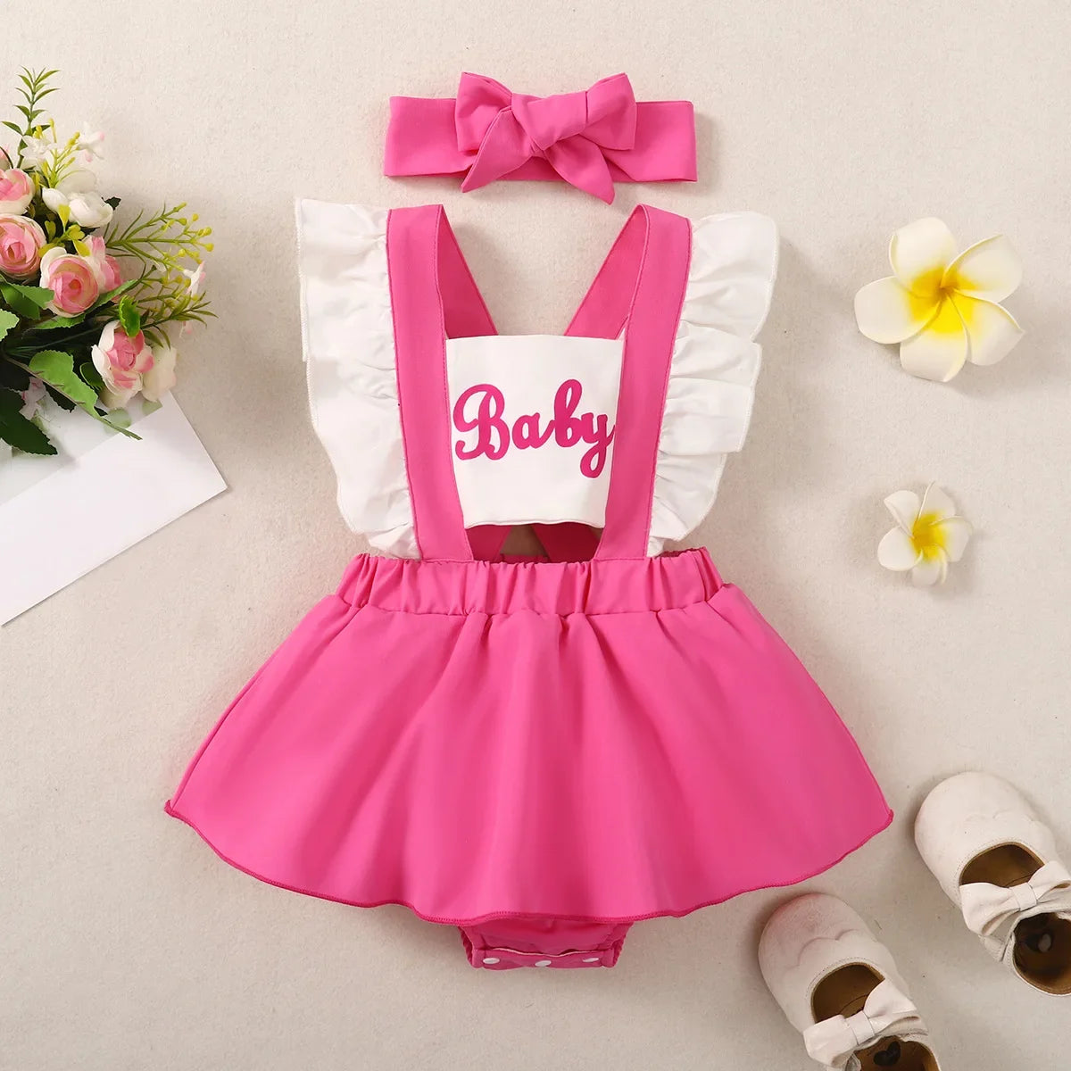 Prowow Abbigliamento per neonate Abito estivo con body senza schienale, stampa con lettere e patchwork per neonate e bambine