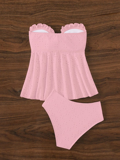 Bikini patchwork con fiocco, costume da bagno femminile con spalle scoperte, costume da bagno da donna con intagli, costume da bagno a vita alta tinta unita, bikini