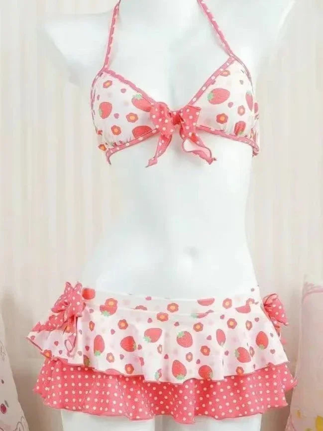 2026 New High Waist Fairy Sweet 4-Piece Women's Split Bikini Set - Print Trendy Swimwear Beach Vacation Summer Party Fashion