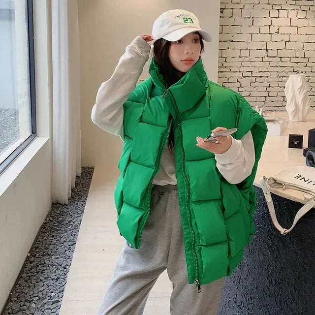 Winter Fashion Women Parkas Warm Down Cotton Coats Bubble Jacket Thick Knitted Loose Puffer Coat Stand Collar Female Outwear