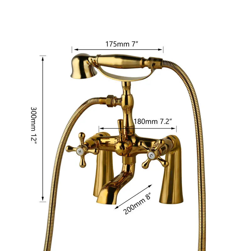 JIENI Bathtub Shower Faucet 2 Handles Telephone Style Faucets  Multiple Style Deck Mounted Hot Cold Tap W/ Handheld Showerhead