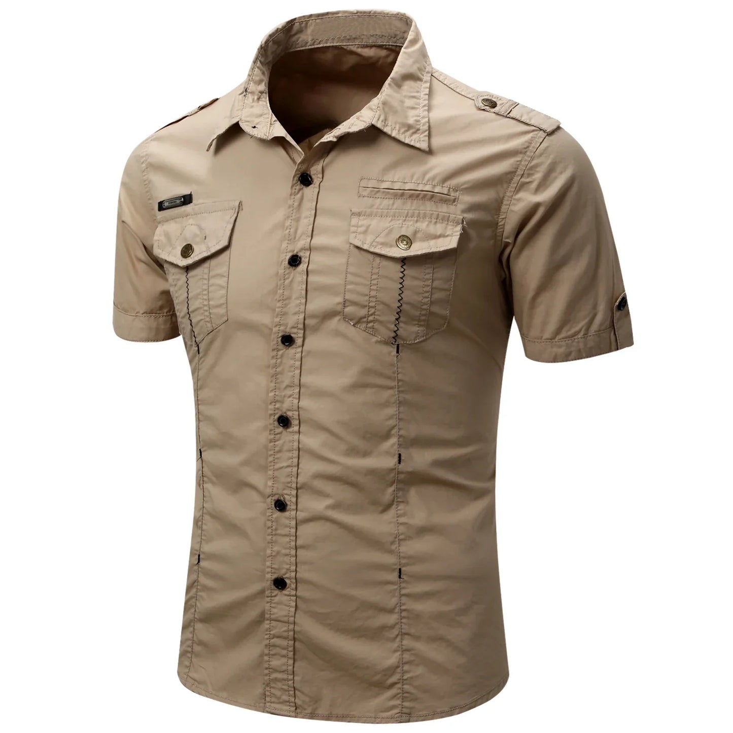 Camicia tattica militare estiva da uomo casual 100% cotone 2025, a maniche corte, tinta unita, con tasca