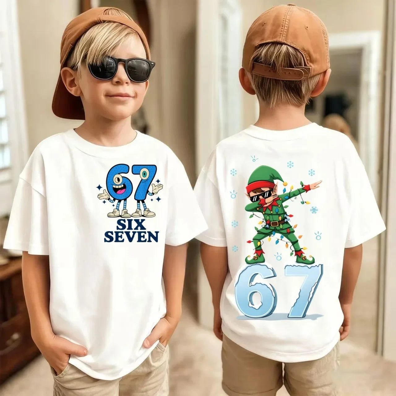 Maglietta estiva per bambini in cotone, casual, alla moda, abbigliamento per bambini, 67 Sei Sette, stampa carina, trendy, per ragazzi e ragazze, magliette a maniche corte.